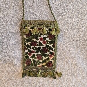 Vintage Carpet Bags Of America Bag Purse Green Pink Floral Tassels‎ Boho  Lined